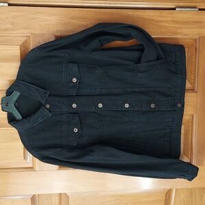 * Maximos USA By R&B Black Large Denim Jean Jacket, Bronze Button Up, Like New